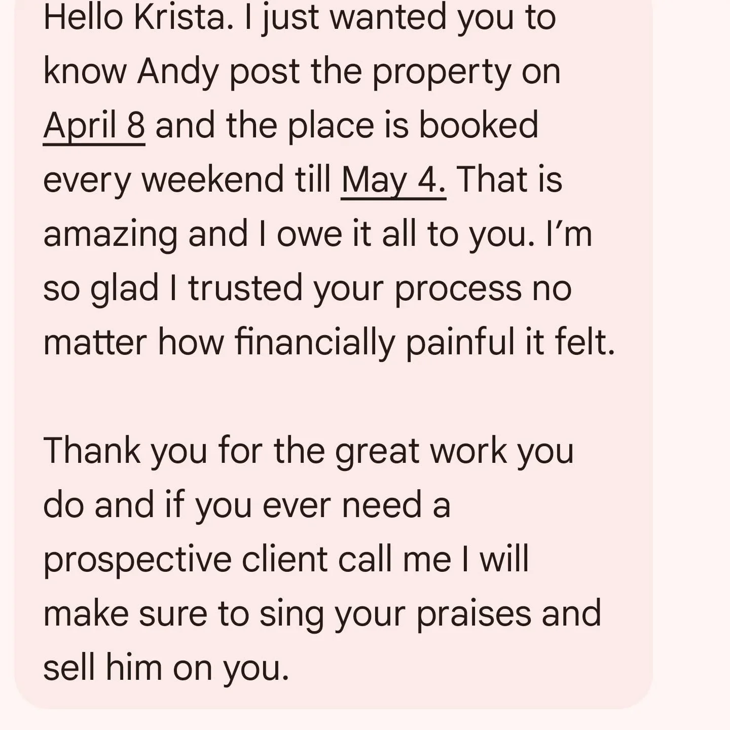 I love waking up to wonderful texts from STR design clients talking about how great their property is doing!  Even in saturated markets, your property can perform well if you identify and design to your ideal guest. 

#STRDesign #airbnb #poncecitymar