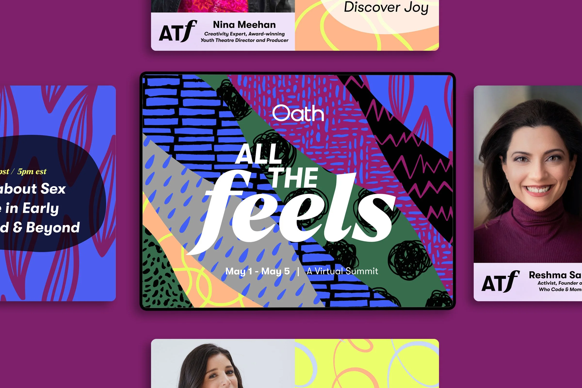 All The Feels event logo with patterns and session sldies