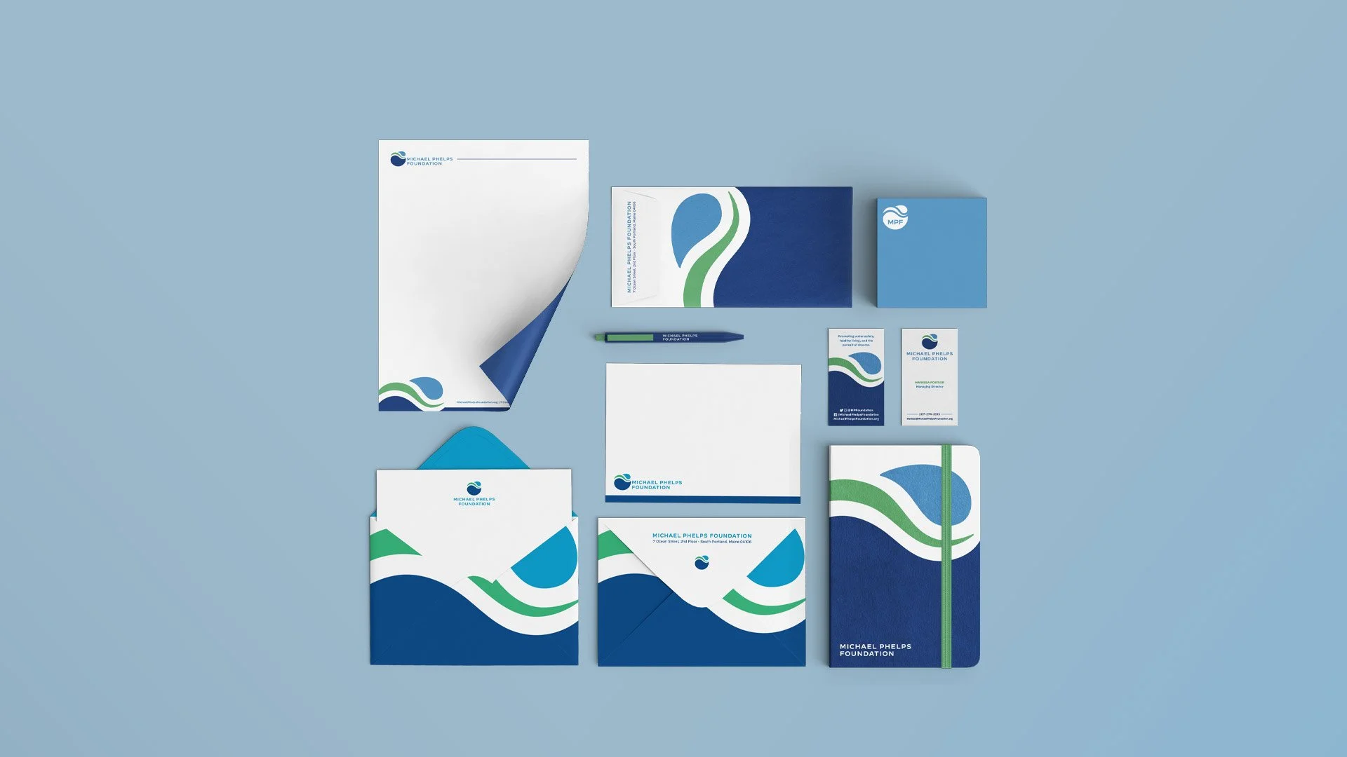 Michael Phelps Foundation logo design printed on brand stationery