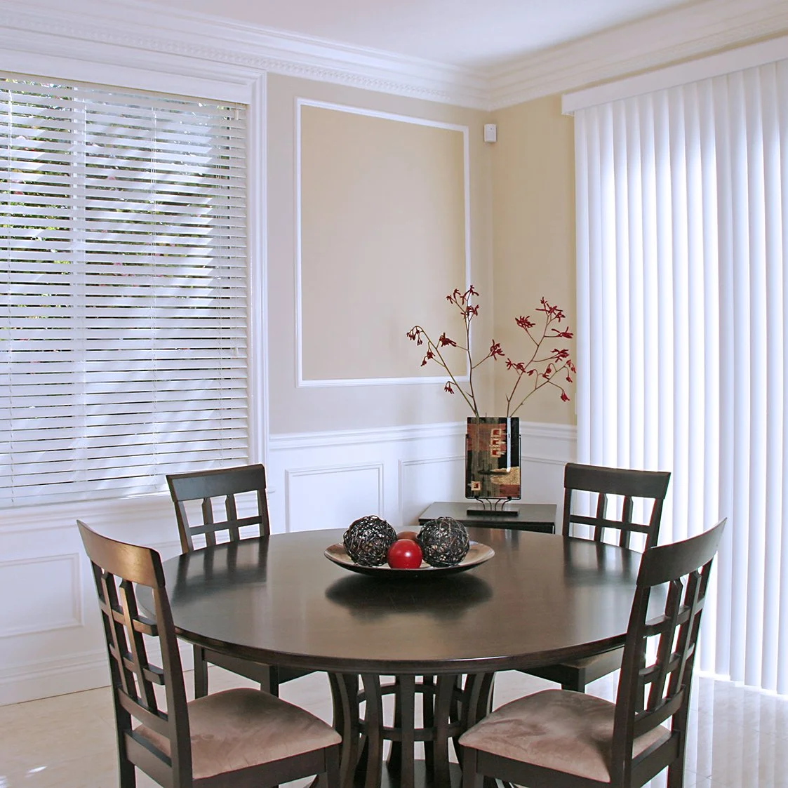 Vertical blinds in dining room