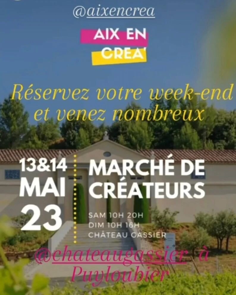 Rendez-vous ce week-end !
H&acirc;te de vous retrouver 
#aixenprovence 
#chateaugassier 
#cr&eacute;ations 
#createurfrancais 
#creative 
#deco 
#decokalinatelier 
#artisan 
#artisanatfrancais