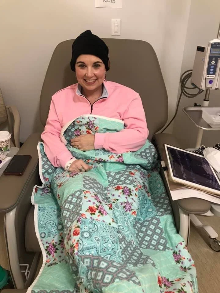 A typical day in chemo with a beautiful blanket made by a friends mother- all the way from Oklahoma!