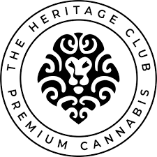 Logo of The Heritage Club, a premium cannabis brand, featuring a tribal lion design surrounded by the text