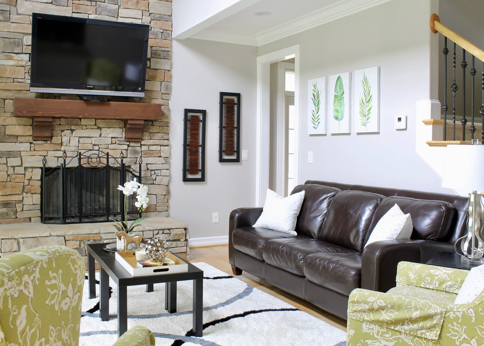 Living room green sofas