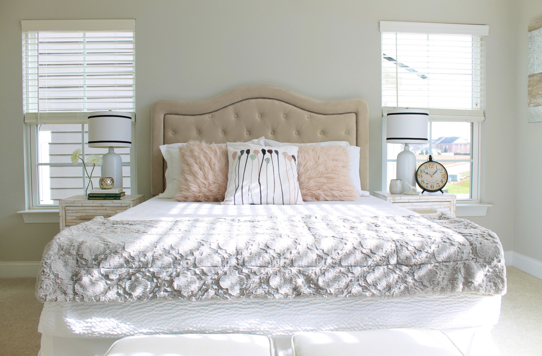 Master bedroom queen bed pink