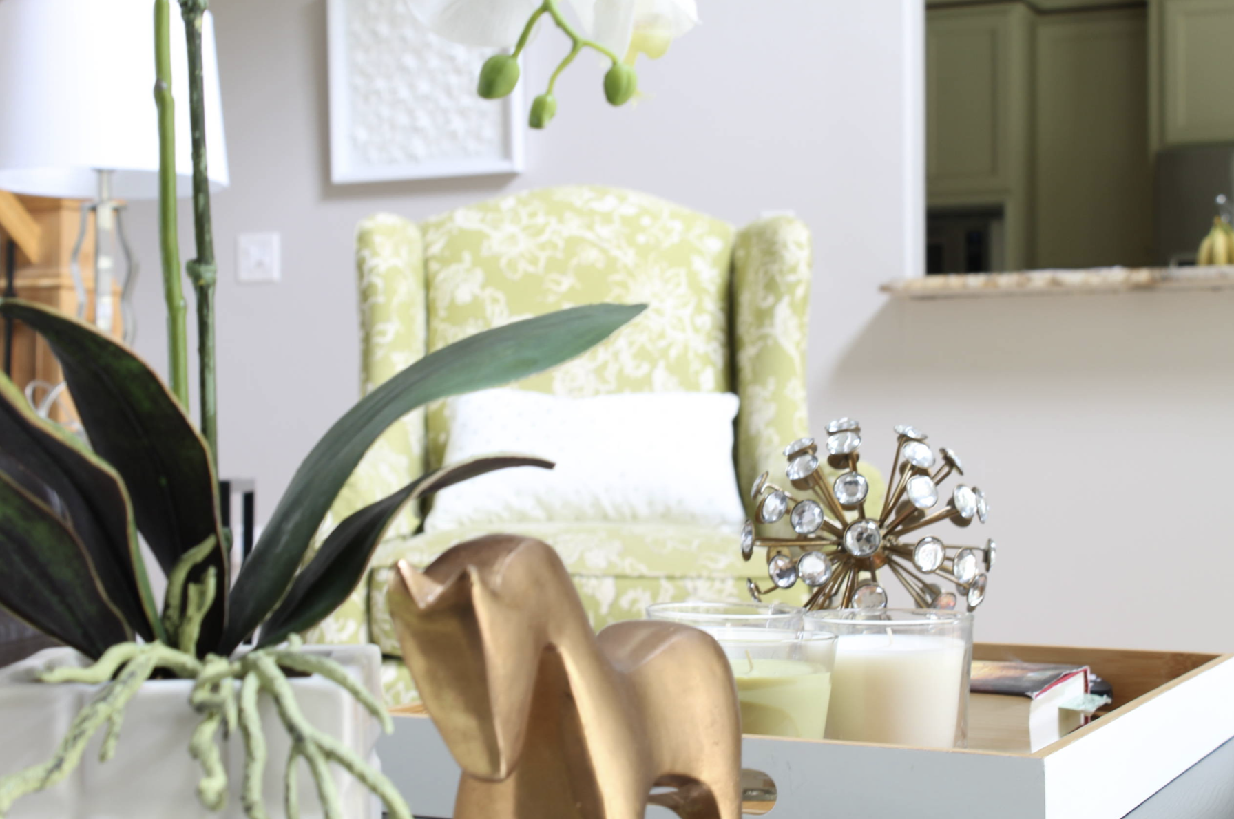Living Room green sofa armed chair