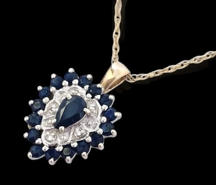Vintage (1990) 9ct Gold, Sapphire and Diamond Heart Necklace