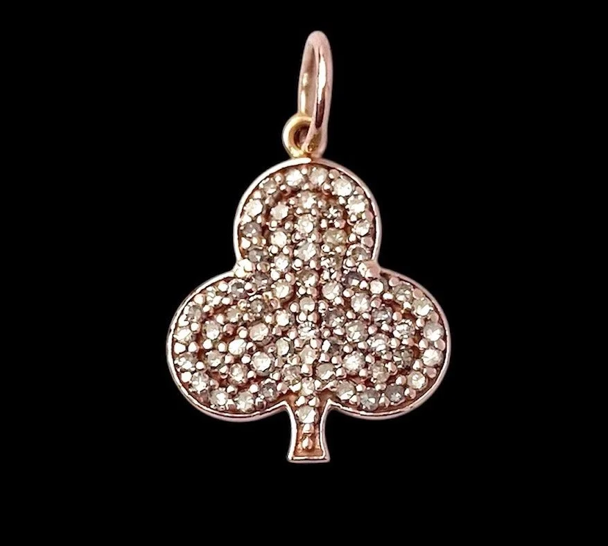 Sparkly 14ct Rose Gold and Diamond Shamrock / Clover Leaf Charm or Pendant