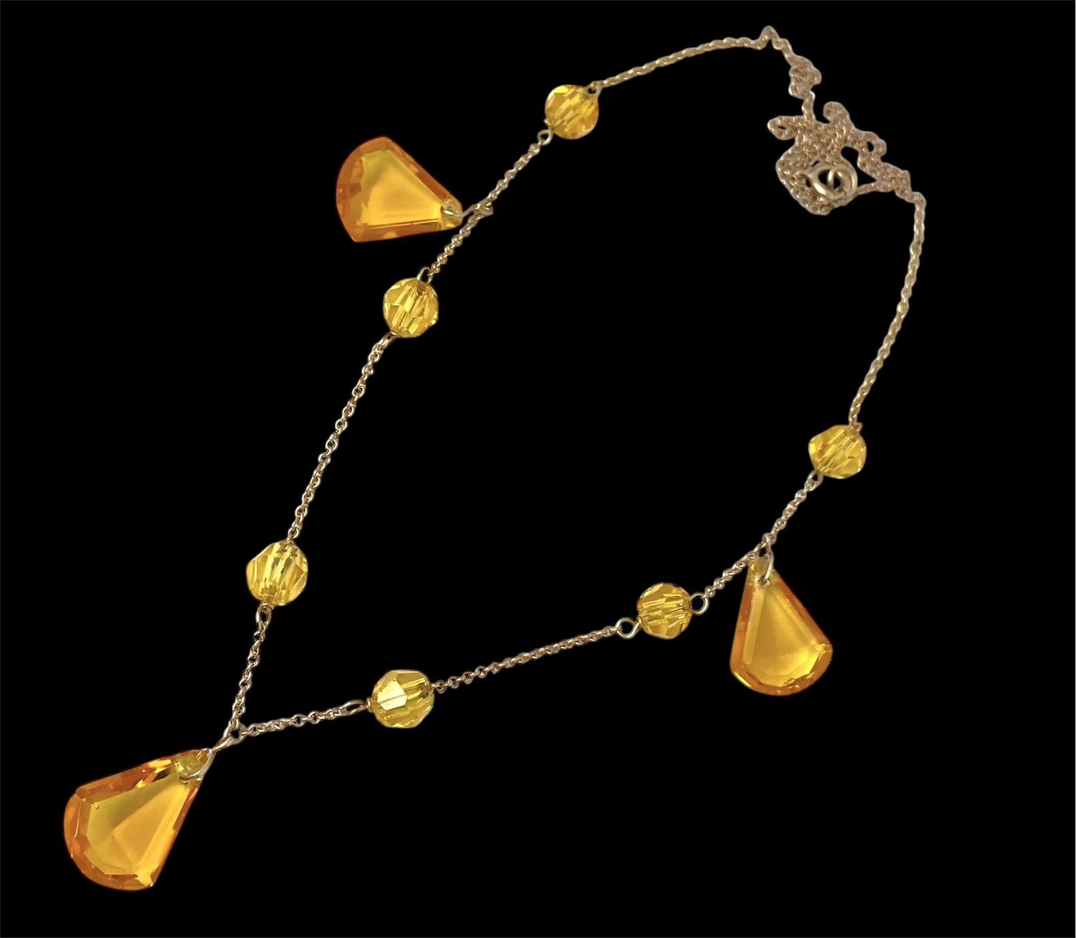 Pretty Antique Art Deco Era 9ct Rose Gold and Crystal Dropper Necklace