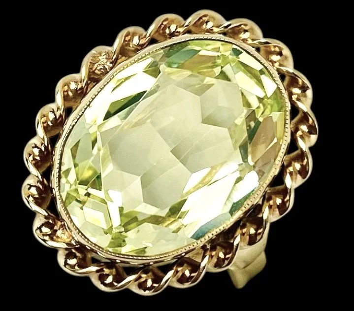 Stunning, Rare, Substantial Vintage 9ct Gold and Uranium Glass Cocktail Ring