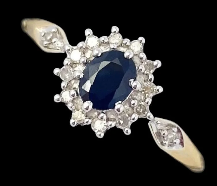 Vintage 9ct Gold, Sapphire and Diamond Cluster Ring