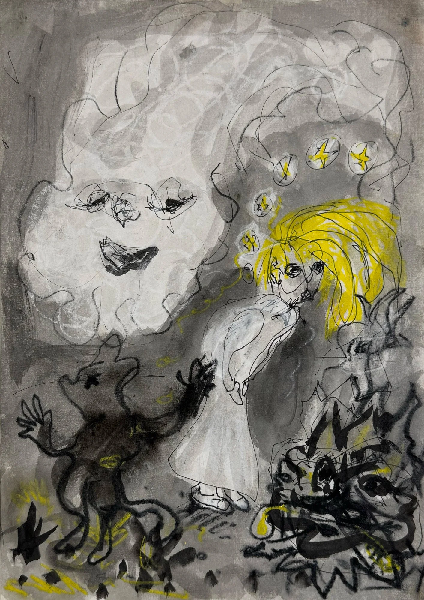 Untitled, 2018
Ink, charcoal and oil crayon on paper
29.5 x 21 cm