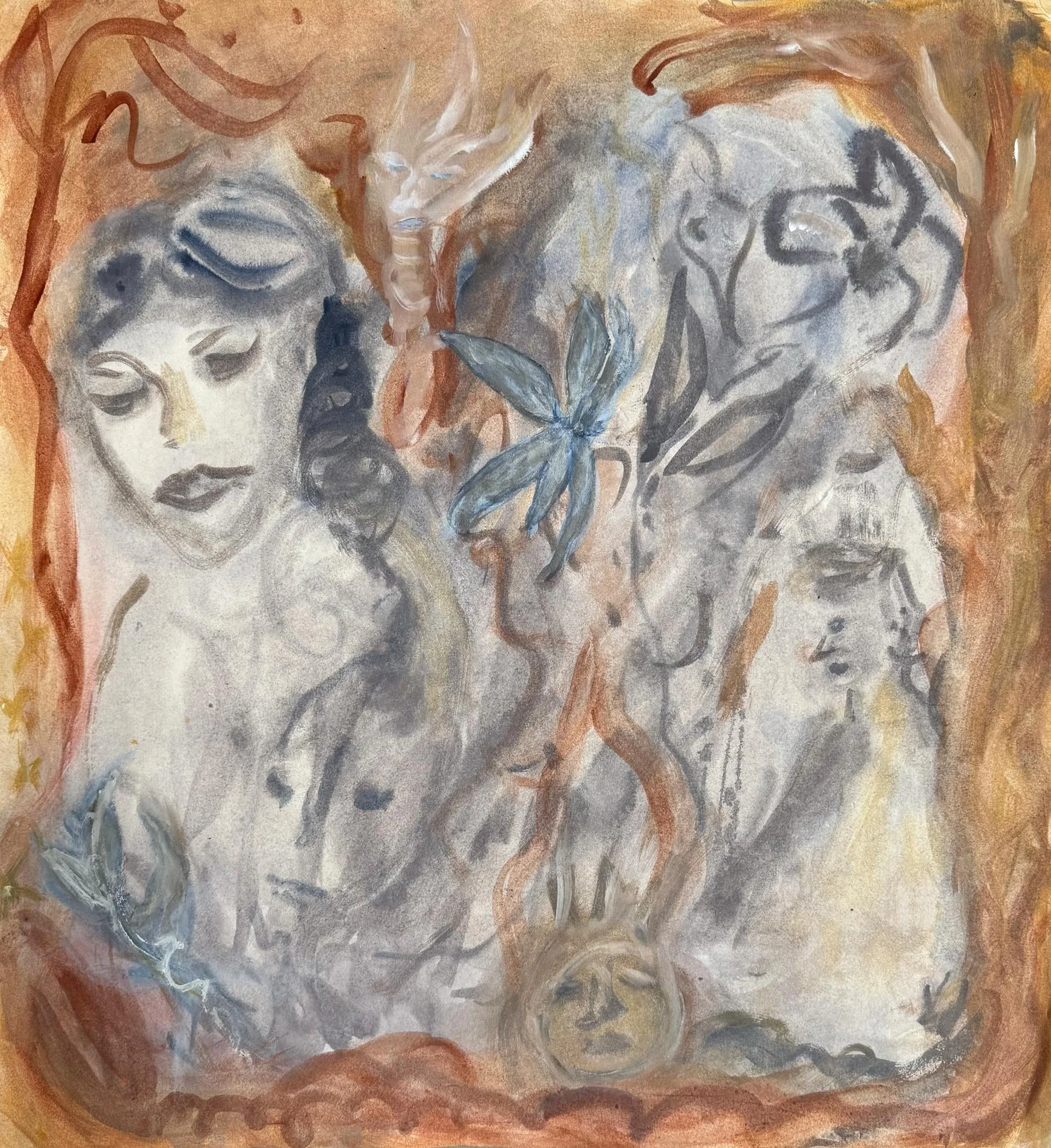 Psychic Melodrama, 2026
Water-based paint on wallpaper lining
58 x 53 cm