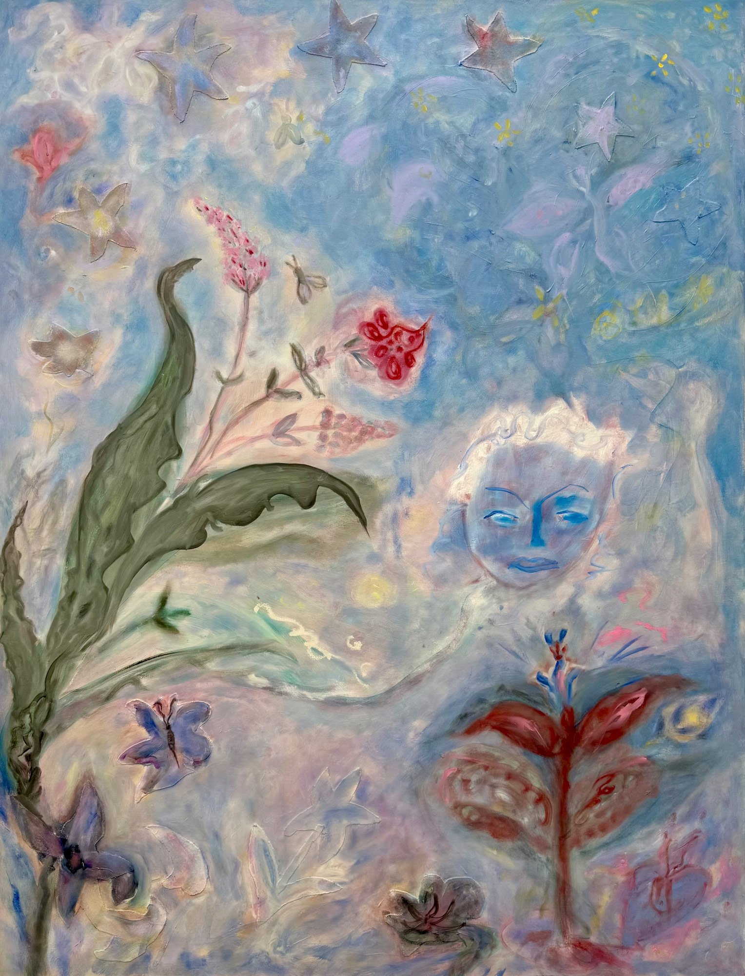 Dancing in the Spectral Garden with Darling Divine, 2026
Oil and collage on canvas
160 x 120 cm