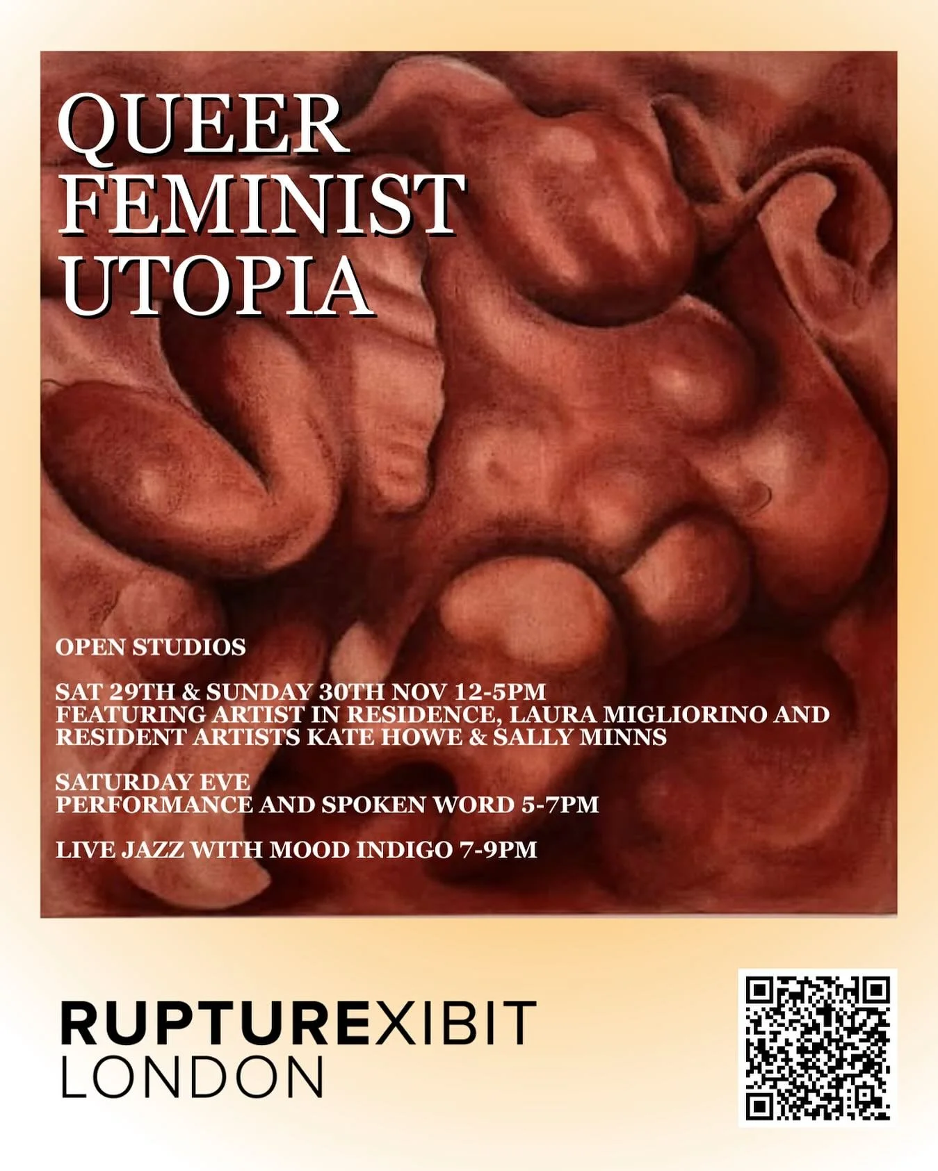 🌈✨ Queer Feminist Utopia: Open Studios at RuptureXIBIT

We&rsquo;re so excited to welcome you to our Open Studios featuring #LauraMigliorino #KateHowe #SallyMinns 

Saturday 29th &amp; Sunday 30th November

🕛 12&ndash;5pm

📍 RuptureXIBIT, Hampton 