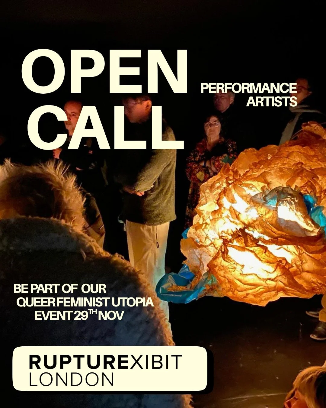 Performance Open Call!

We&rsquo;re inviting proposals for performance works of up to 15 minutes to join us in our upcoming event - Queer Feminist Utopia, on Saturday 29th November at RuptureXIBIT. 

Your performance can respond directly to this them