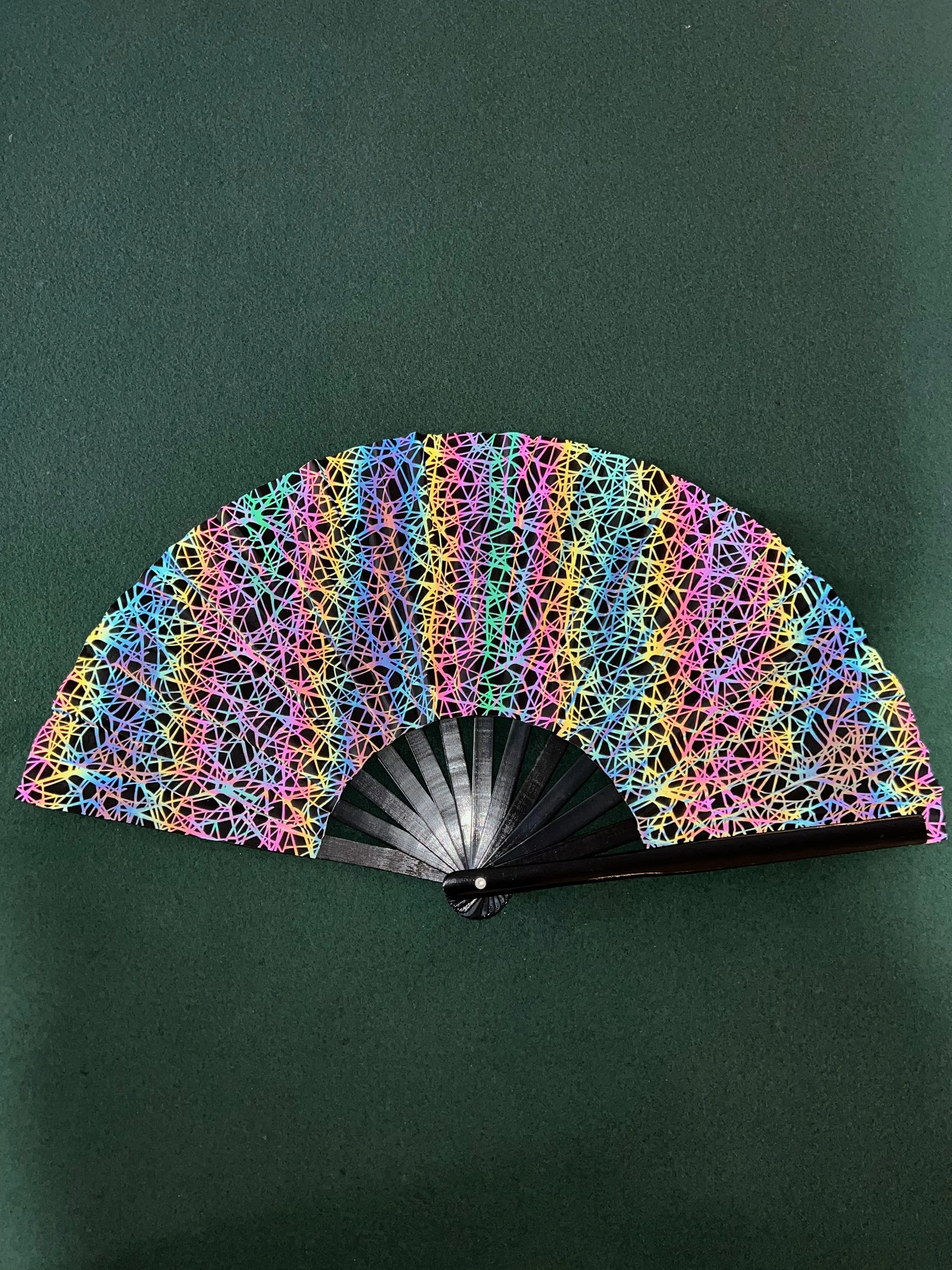 Reflective Rainbow Tangles Fan — Hauteline Bling | Rave Wear & Festival ...