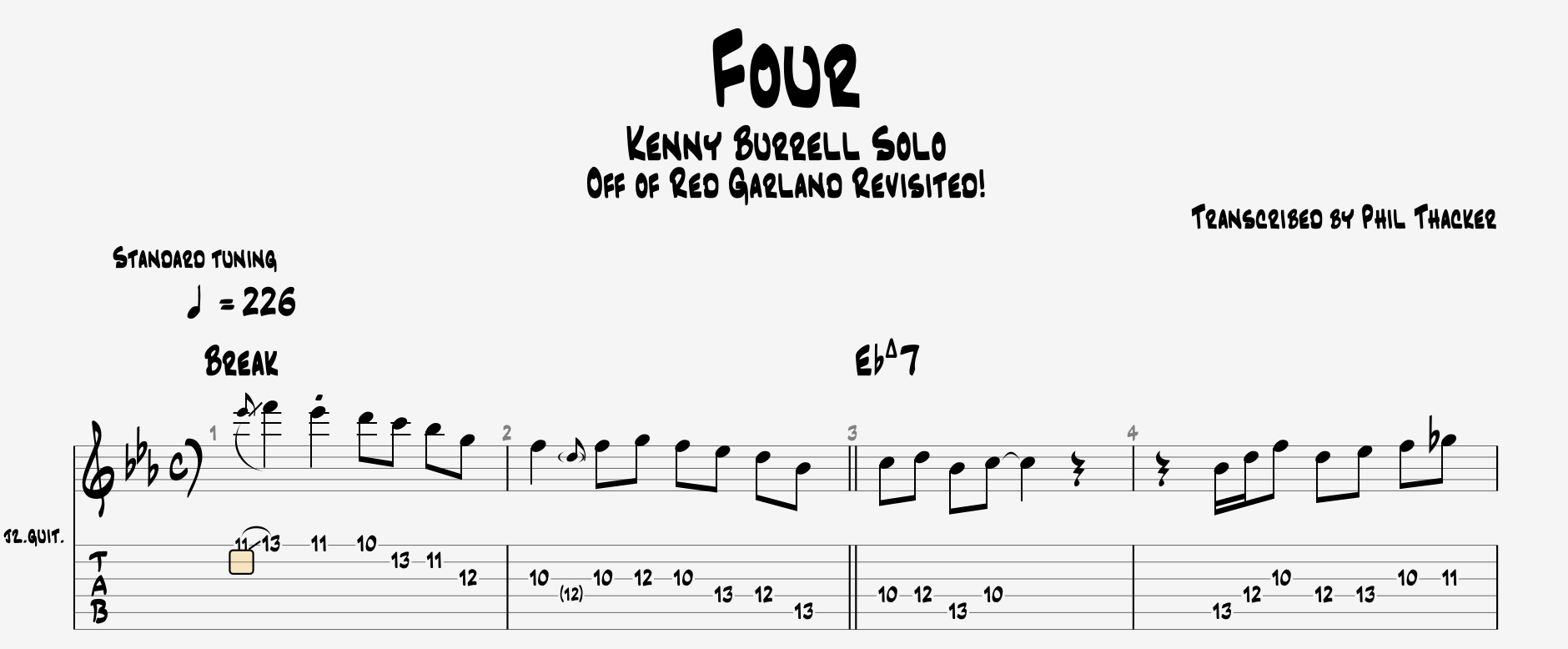 Kenny Burrell Solo on Four with Tab