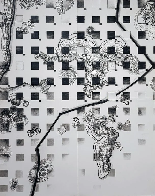 Mapping the Mindscape #1999, Drawing-Collage on archival paper, 48 x 38 in