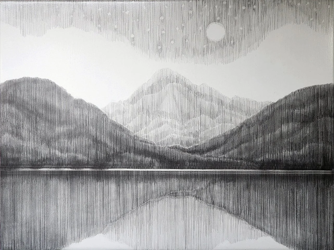 SOLD - At the Lake, Acrylic, Graphite + Varnish on wood panel, 30x40x2