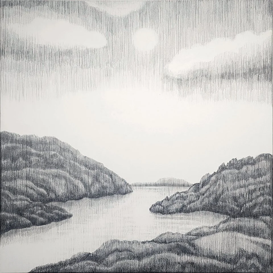 My Real World, Graphite, Acrylic & Varnish on Wood Panel, 30x30x2, Received a Grumbacher Award of Distinction from the North Shore Arts Association in September 2025