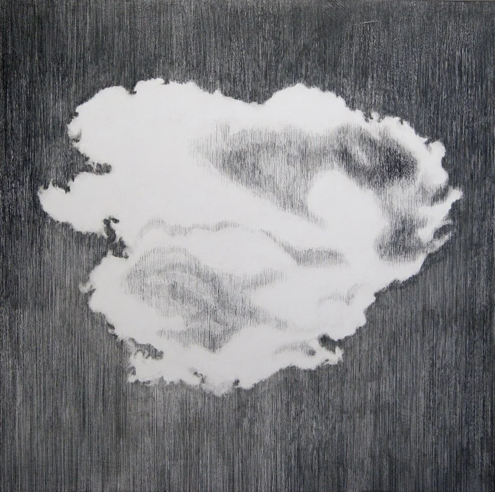 Memory Cloud, Acrylic, graphite + varnish on wood panel, 30x30x2