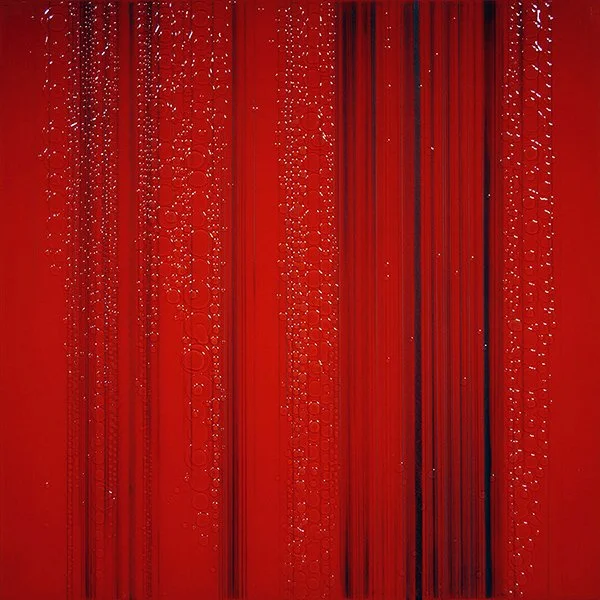 Prosperity Red, 30x30x2 inches, Mixed media on wood panel