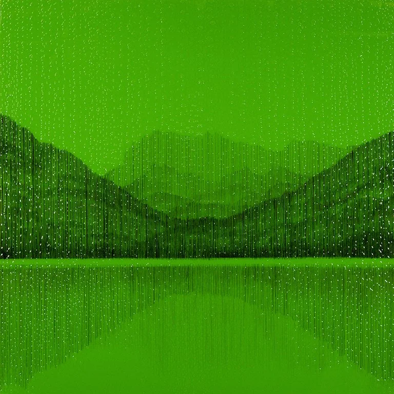 SOLD - Rainy Spring, 48x48, Mixed media on Wood panel