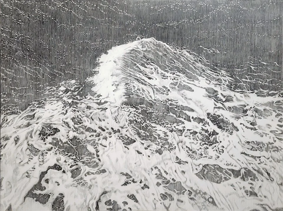 Atlantic Ocean Wave, Acrylic, graphite + varnish on wood panel, 30x40x2