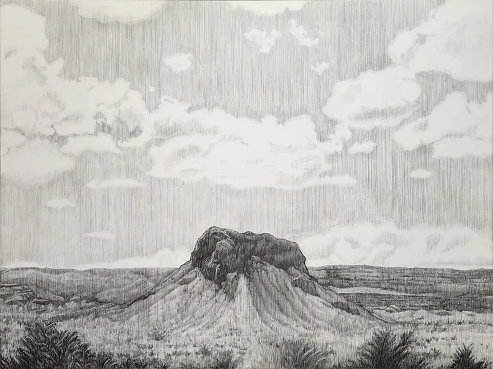 Castolon Peak, Southwest Texas, Acrylic, graphite + varnish on wood panel, 36x48x2