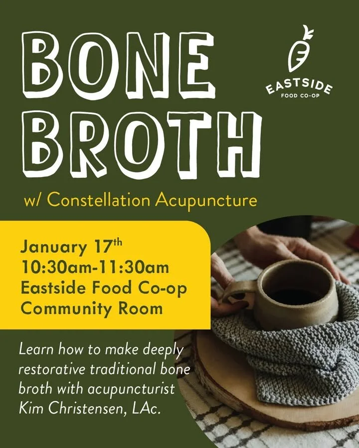 Bone broth has nourished humans for thousands of years, supporting digestion, immunity, and vitality from the inside out. In this class, acupuncturist Kim Christensen, LAc of Constellation Acupuncture &amp; Healing Arts will guide you through the pro