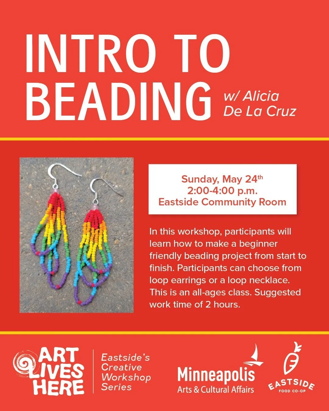 Join artist Alicia De La Cruz, a 2-spirit Ojibwe beadwork artist enrolled in the Mille Lacs Band of Ojibwe, for a beginner-friendly beading workshop. With 25 years of experience and a craft passed down from her aunts and grandma, Alicia brings heart,