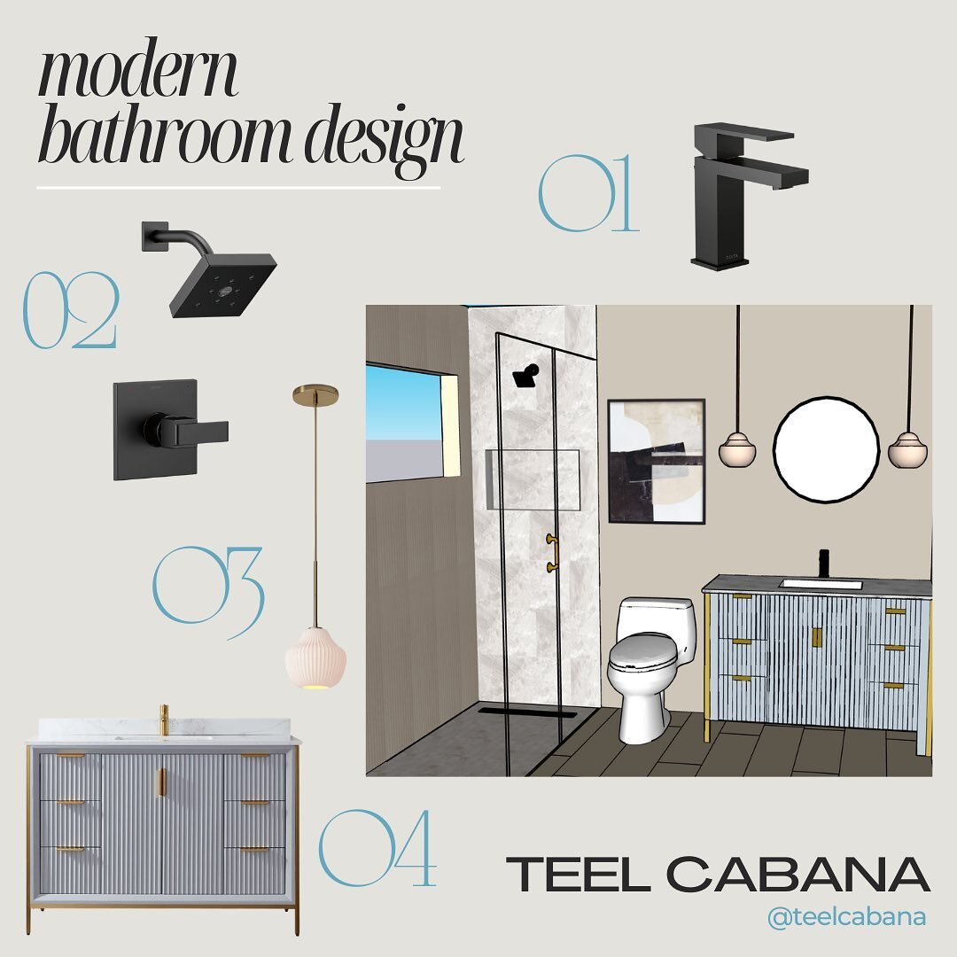 Another bathroom in the works! I absolutely love this design for our current client project we are working on with @floridateelspecialtybuilders 

One of my favorite parts of this design is the fluted textures in the vanity, pendant lights, and accen