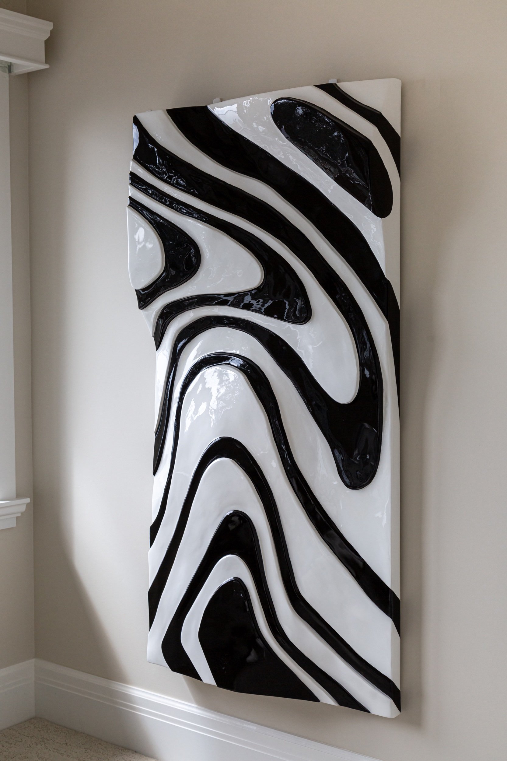 SLOW RUSH side view: A unique perspective emphasizing the fluid motion and soothing palette of this original artwork by Kayla K. Bohl.