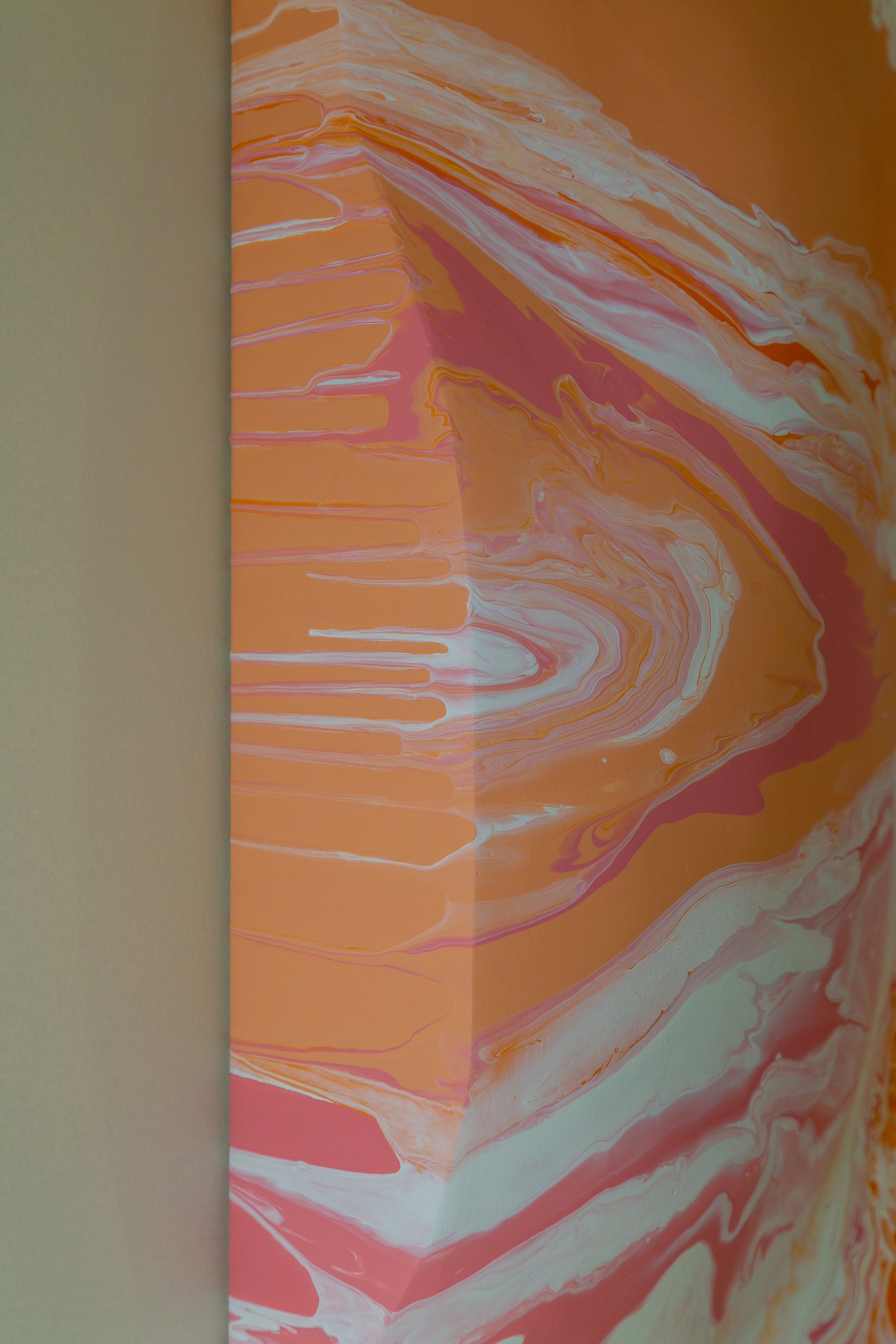 CRUSH angled view: Highlighting the depth and vibrant hues of the abstract painting, capturing its multidimensional character.