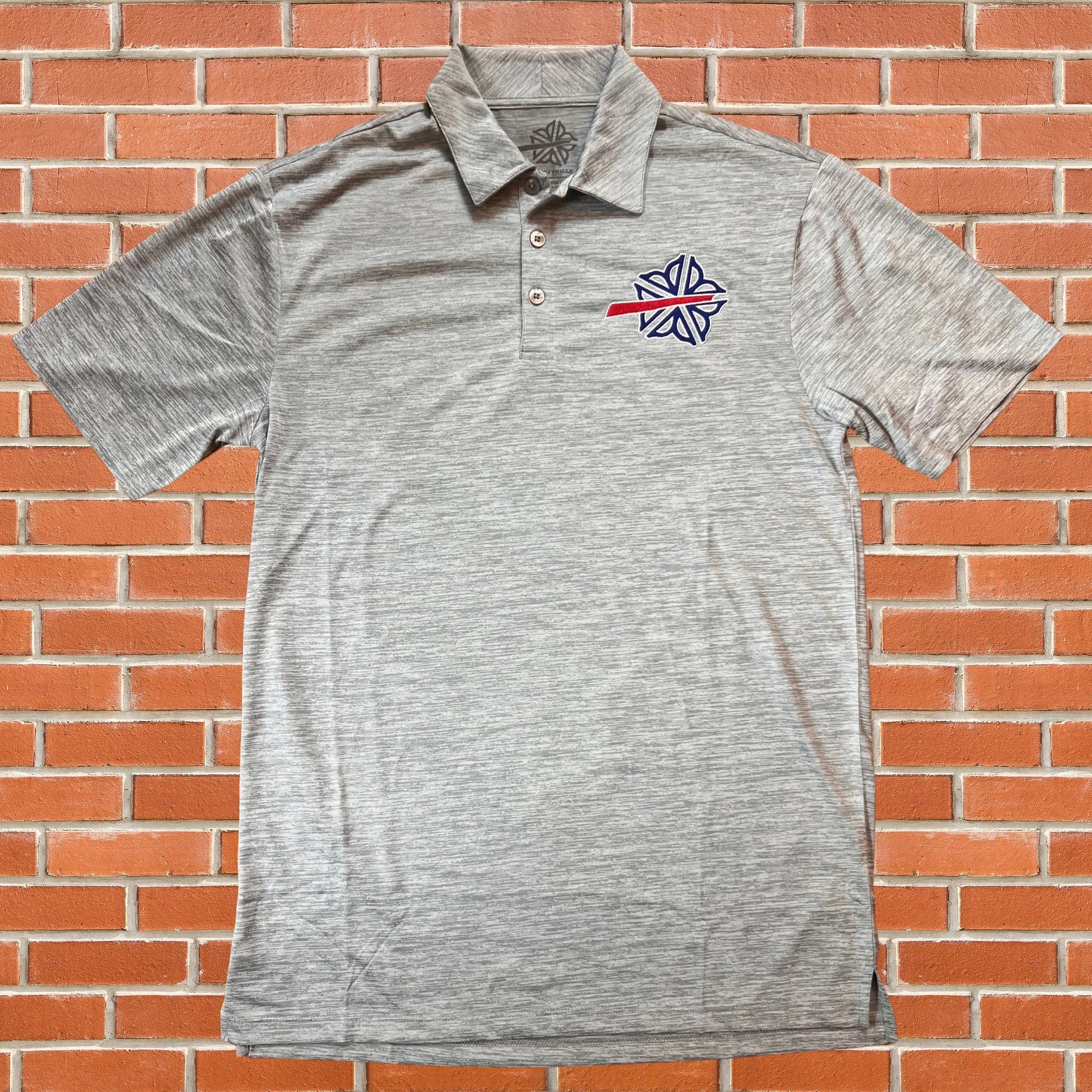 A grey short sleeved golf polo