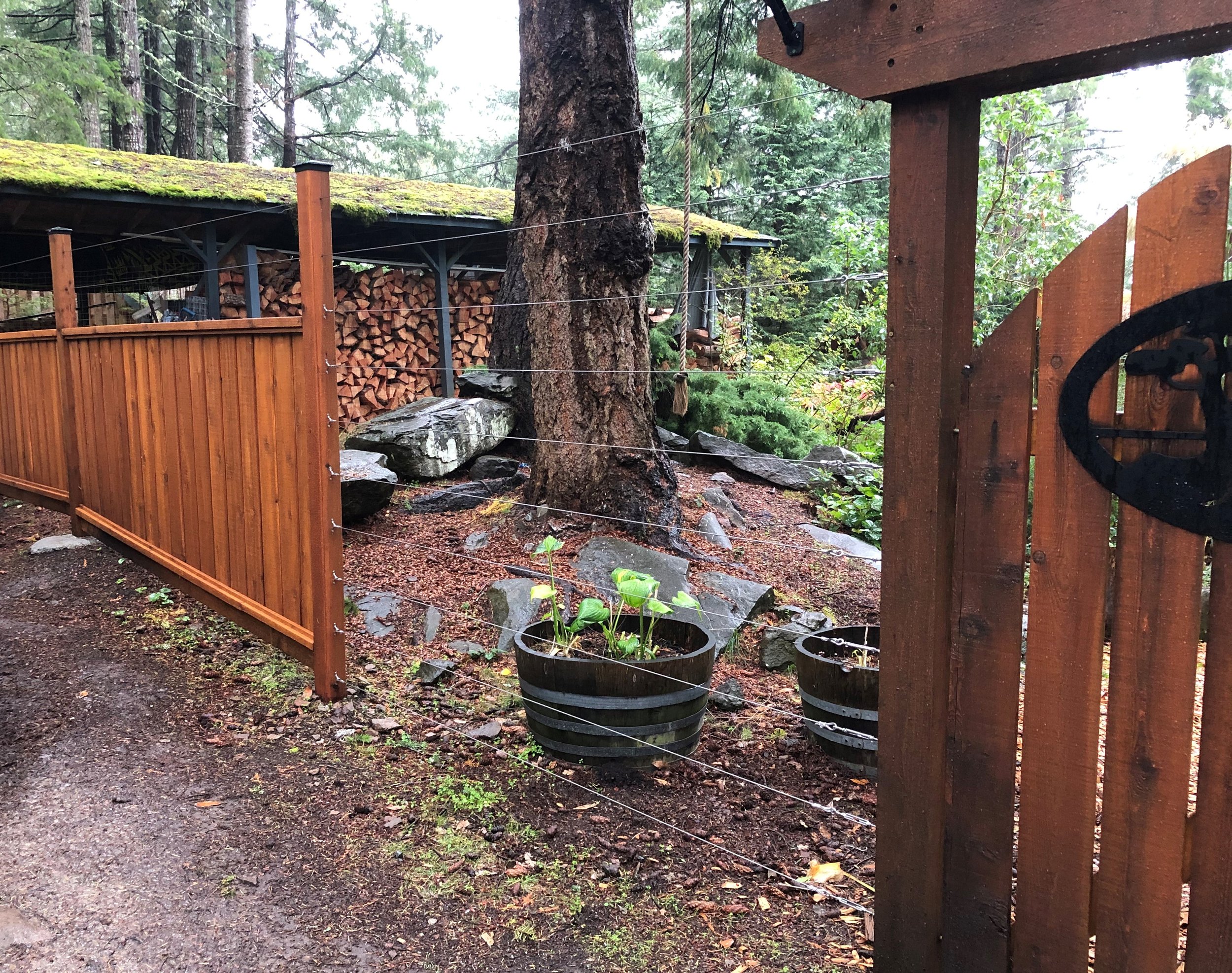 Stainless steel cable and cedar fence