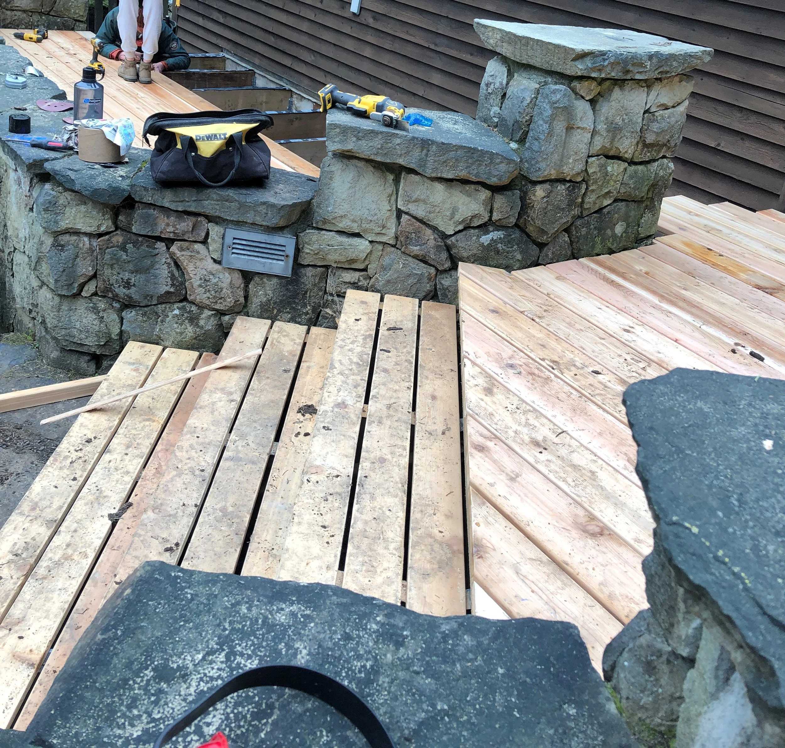 cedar decking and masonry