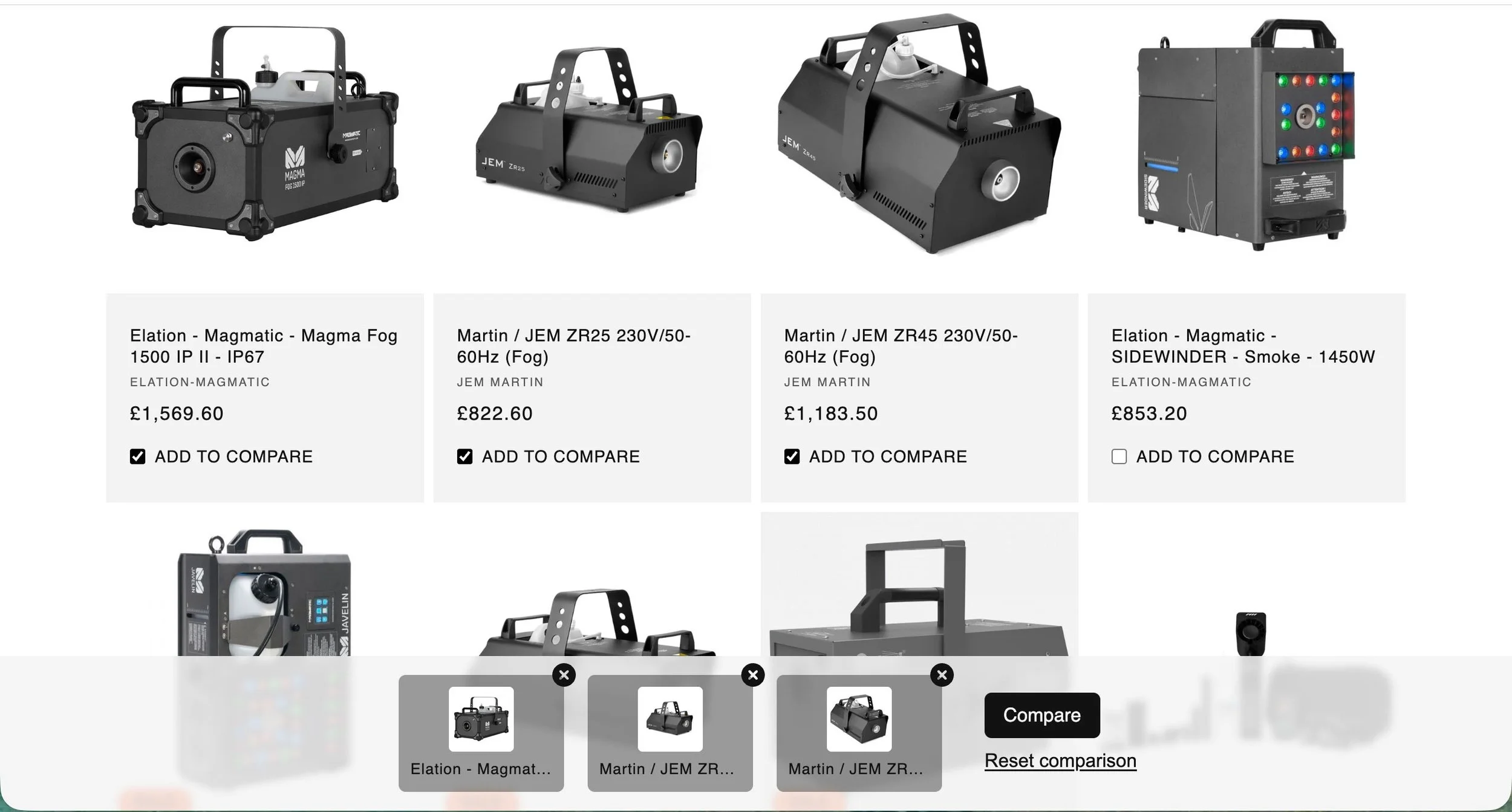 Product comparison feature on Hazetech site