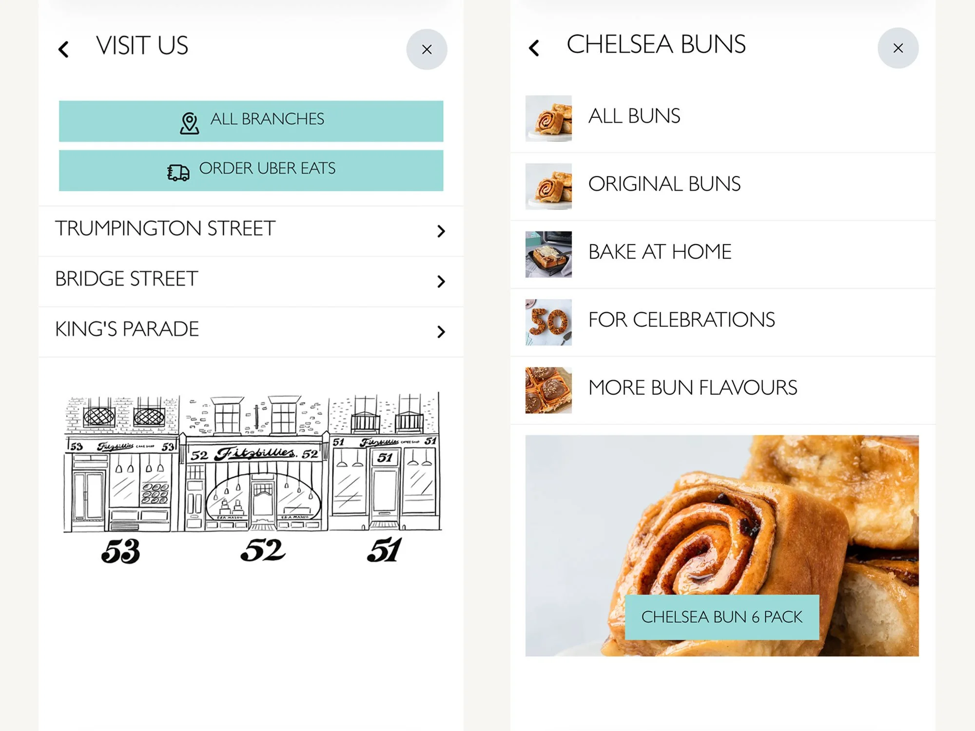 Mobile menus with item images and featured sections