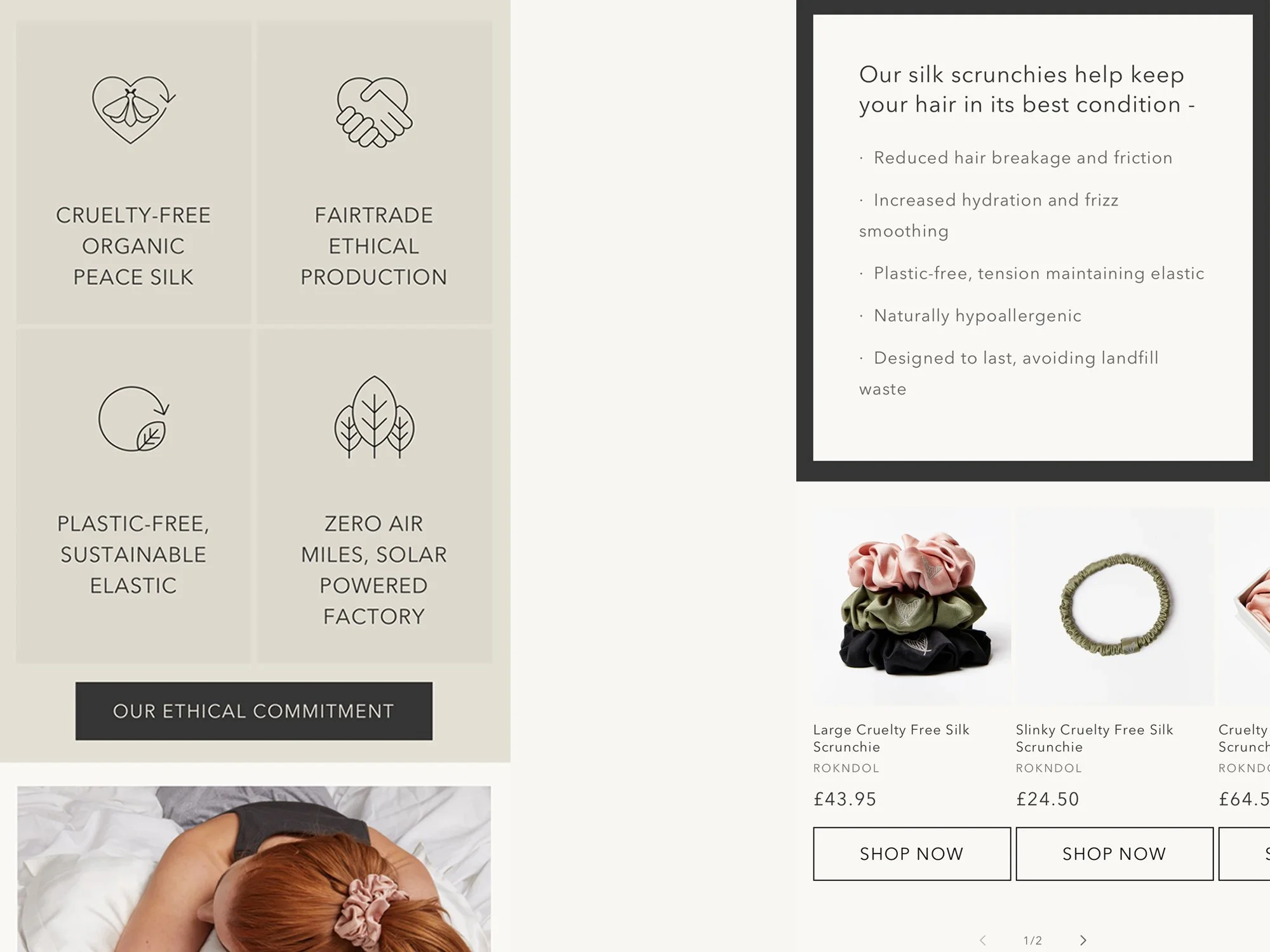 Mobile content page sections showing product feature logos and product sliders