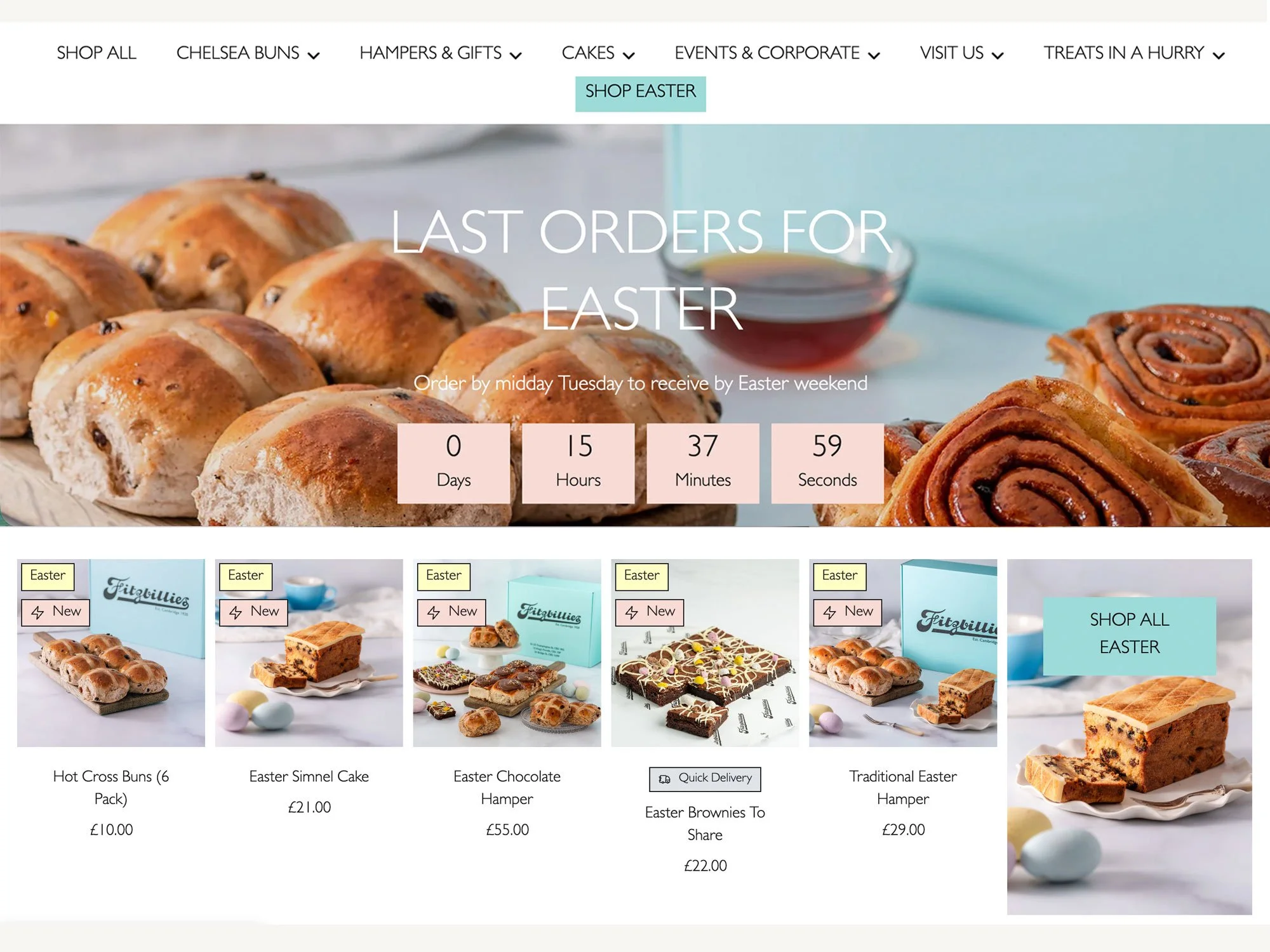 Example of Easter seasonal promotional content on homepage
