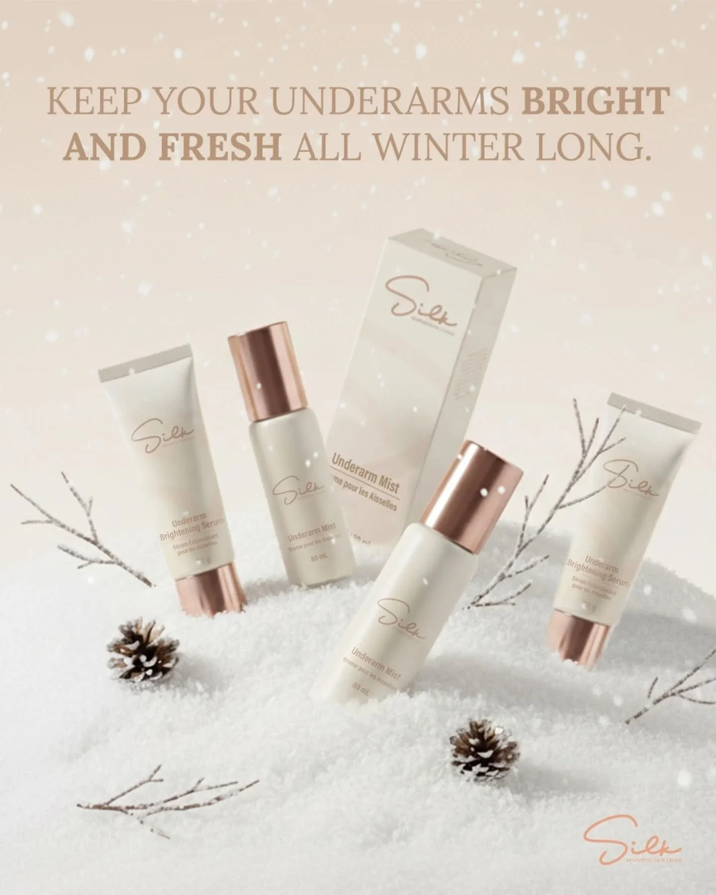 Keep Your Underarms Bright &amp; Fresh This Winter ❄️ 

Even in the coldest months, your skin deserves to glow! With Silk's Underarm Brightening Serum and Underarm Mist, enjoy smooth, radiant underarms all winter long. 

These lightweight, soothing p