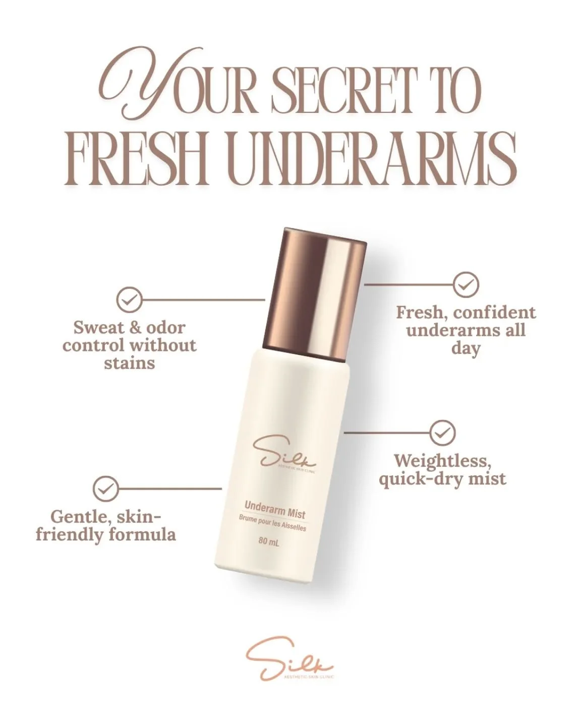 Fresh underarms are a confidence thing ✨ 

Meet your new everyday essential. Our Underarm Mist is designed to keep you feeling clean, comfortable, and confident from morning to night. 

✔ Controls sweat and odor without stains 
✔ Gentle on sensitive 