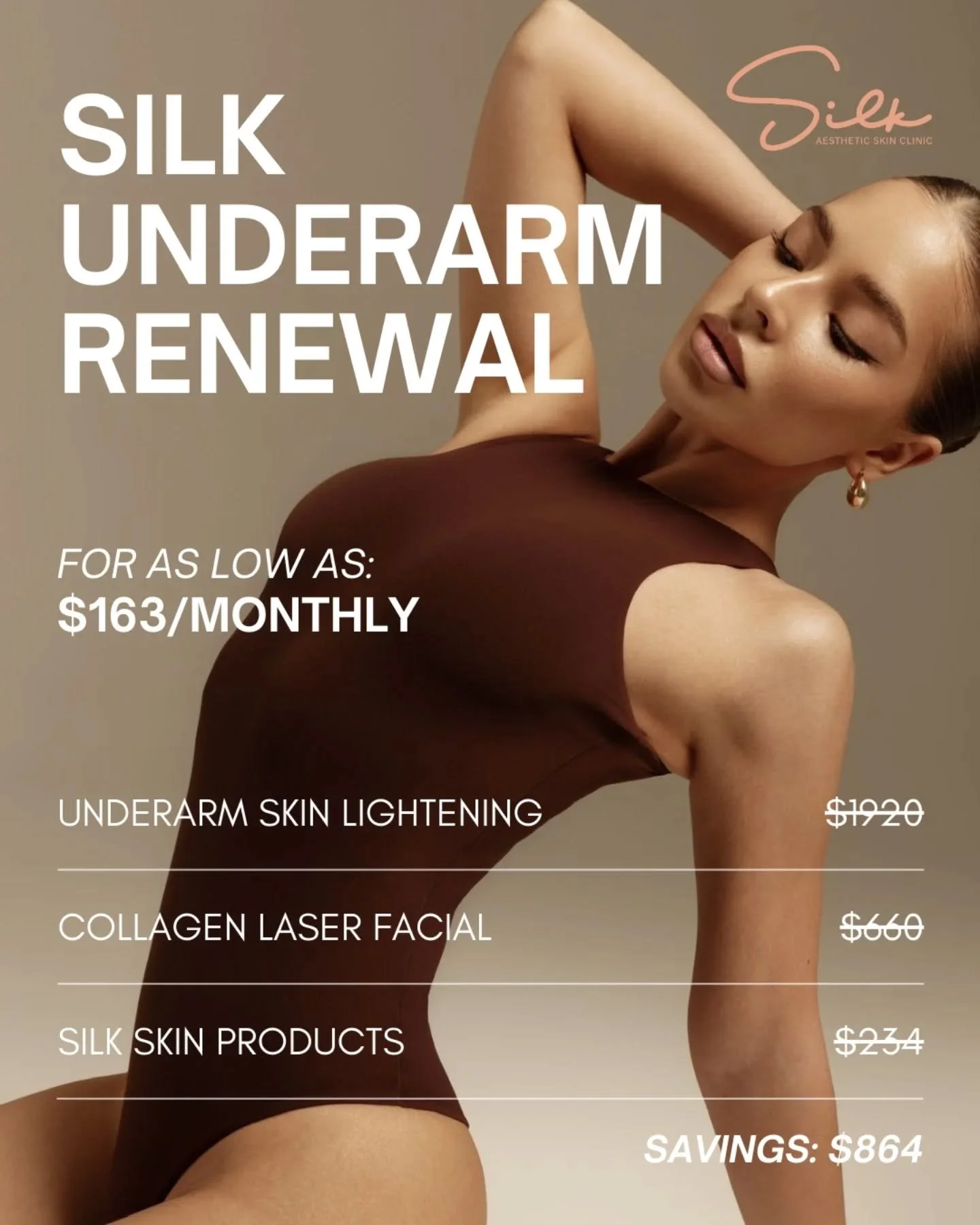 Smooth, confident underarms start here. ✨

Silk Underarm Renewal is designed to brighten, refine, and strengthen the underarm area with targeted skin lightening, collagen laser treatment, and curated Silk skincare, all in one elevated plan.

And yes,