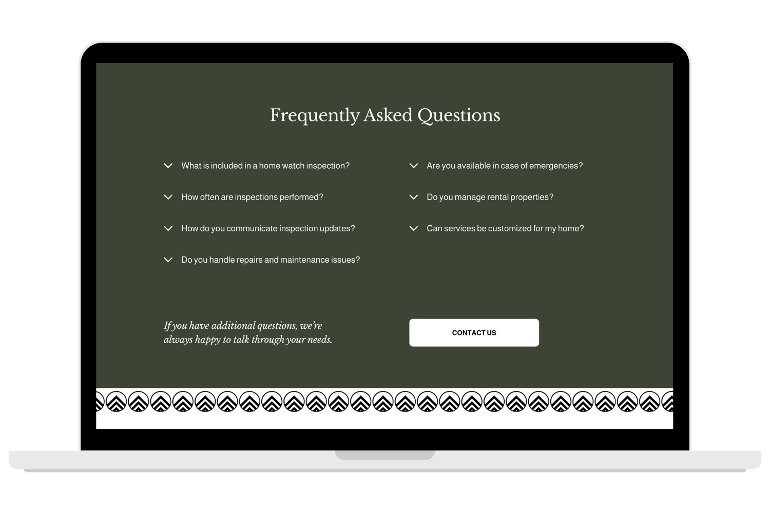 KKC Property Management one page website accordion faq section.