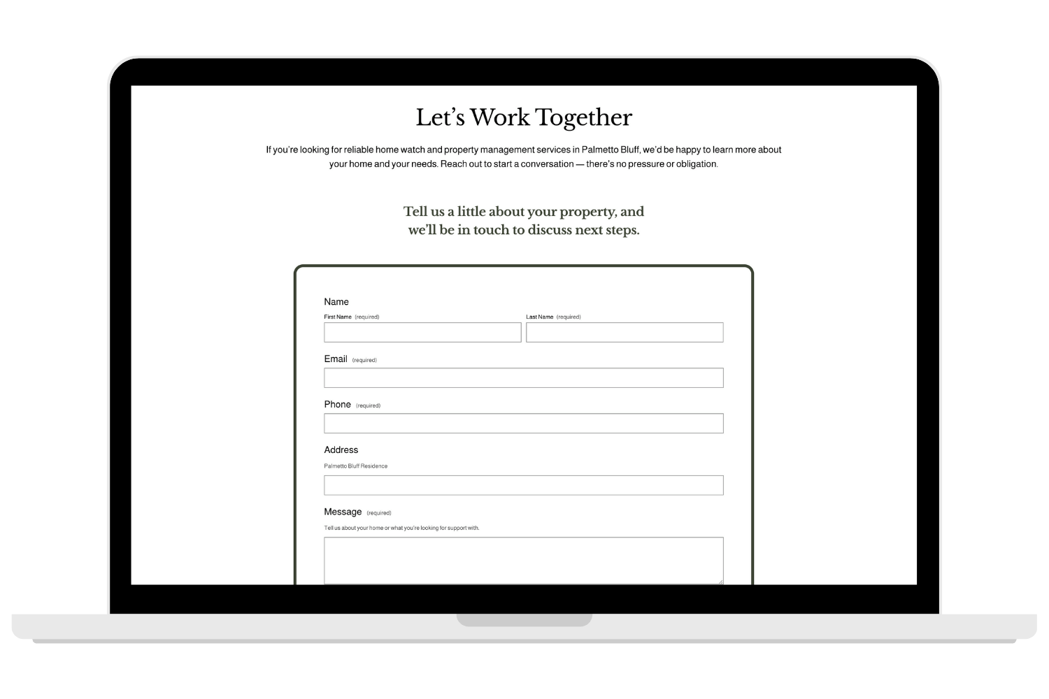 KKC Propert Management one page website customized contact form