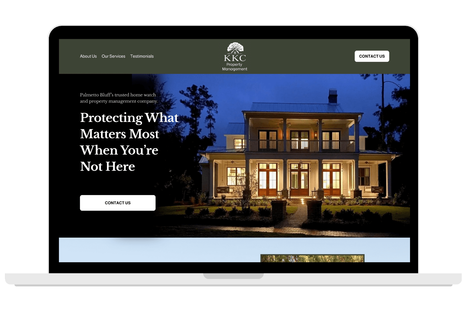 KKC Property Management Website Hero section of 1 page website.