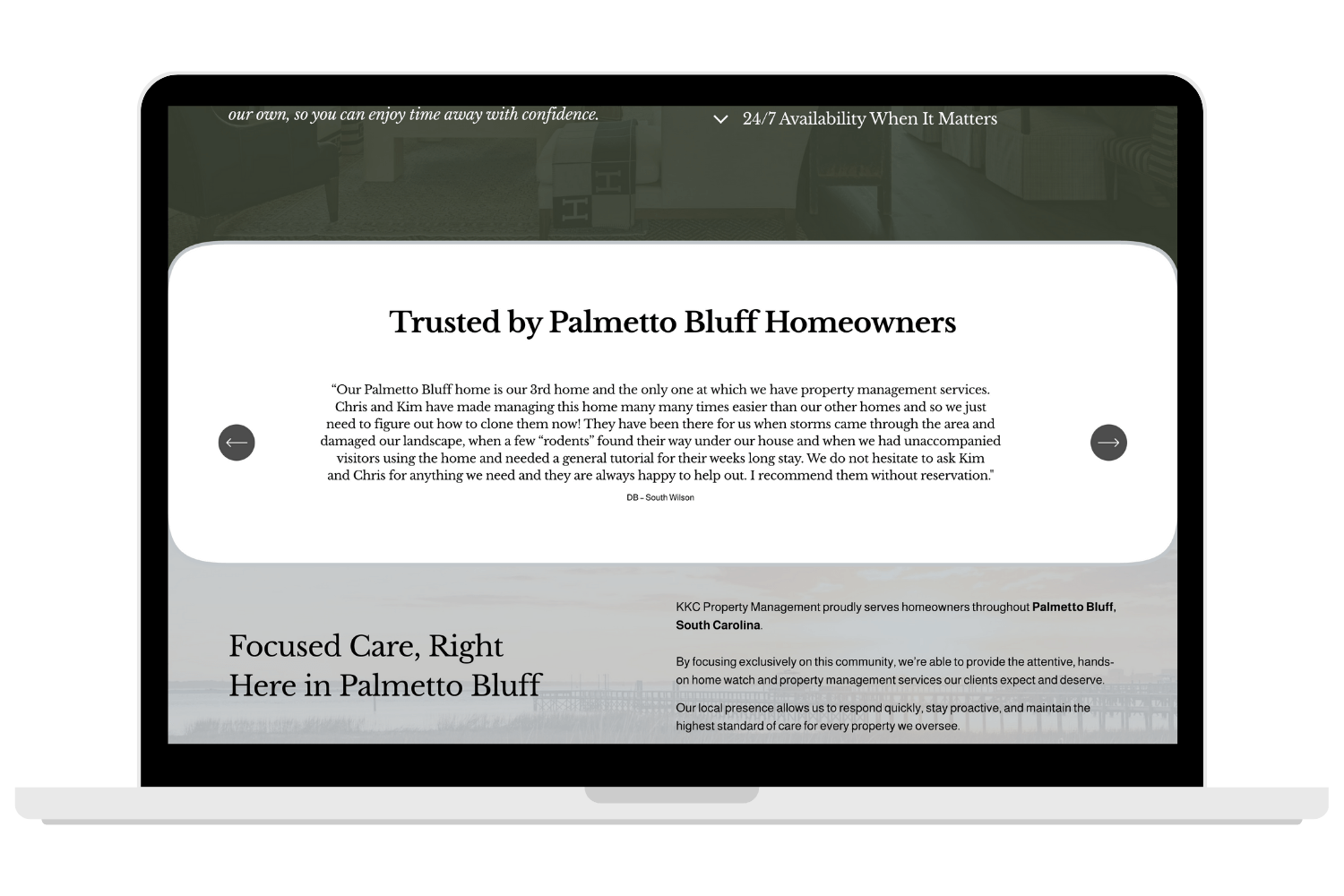 KKC Property Management One Page website testimonial section