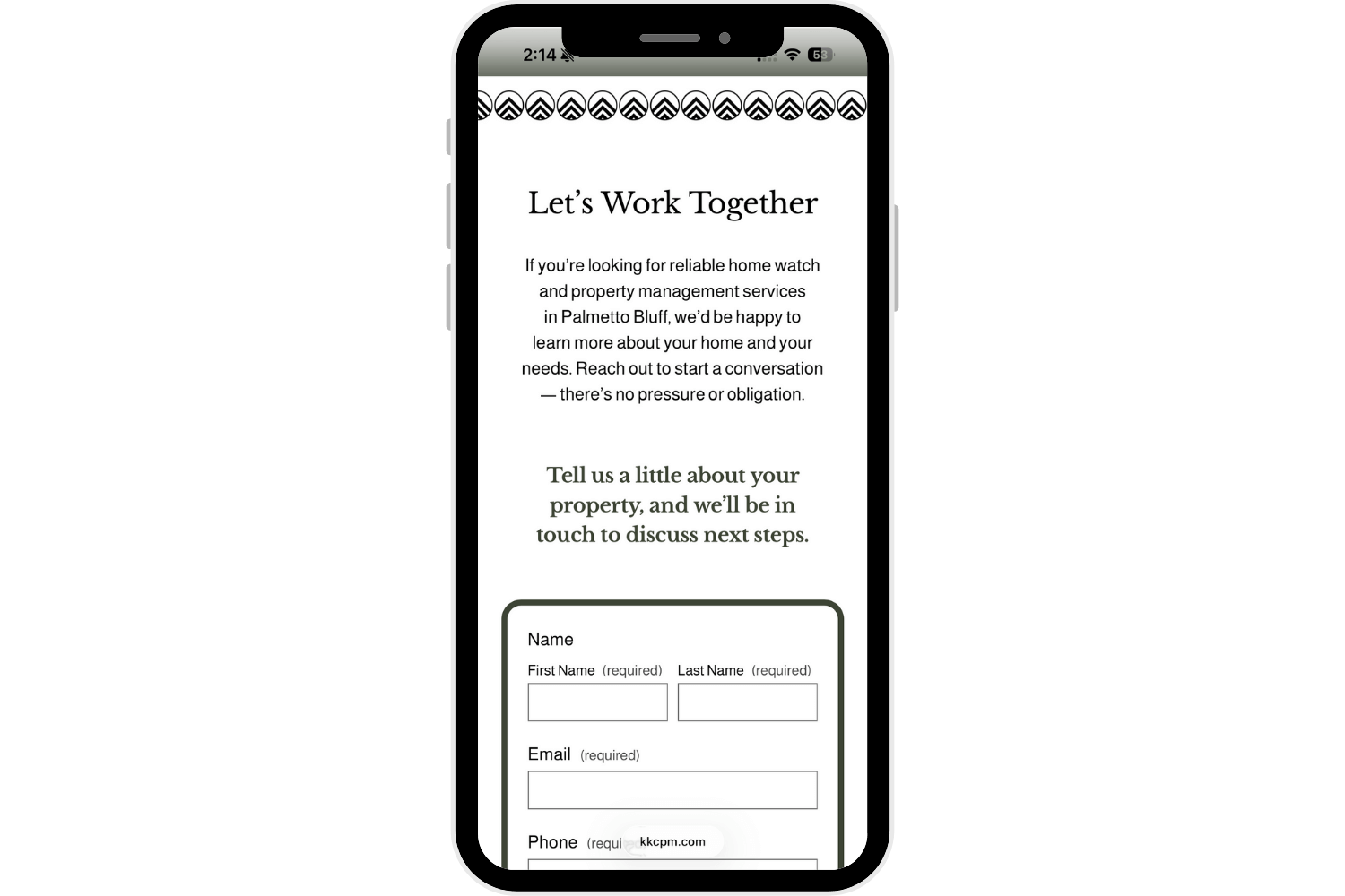 KKC Property Management one page website mobile optimized contact form